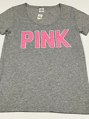 NWT Victoria's Secret ~*PINK*~*HEATHER GRAY & PINK APPLIQUE LETTERING TOP*~*L • $30