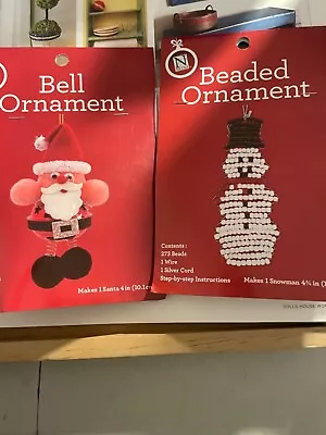 Christmas Ornament Kits Beaded Snowman Pom Pom Santa Bell Ornament SEALED! • $12