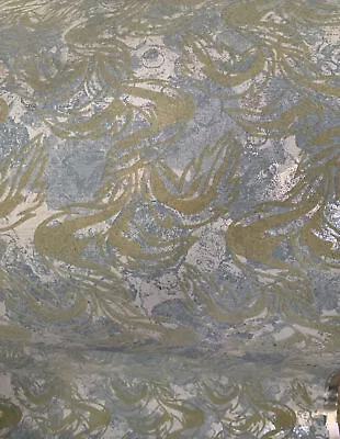 Mid Century Vintage Flocked Velvet Blue Metallic Silver Gold Wallpaper ~8yds • $60