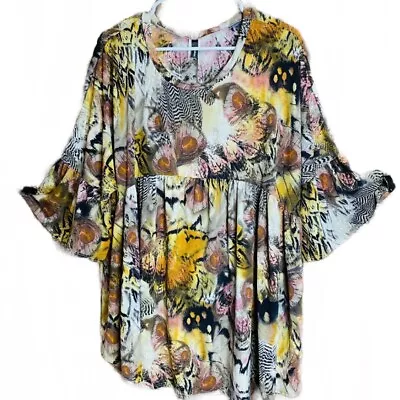 Yahada Womens Plus 3XL Loose Fit 3/4 Bell Sleeve Abstract Print • $16.95