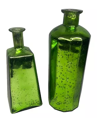 2 Large Vintage West Elm Mercury Glass Vases - Green (12  X 5 ) (14  X 5 ) NWT • $79.97