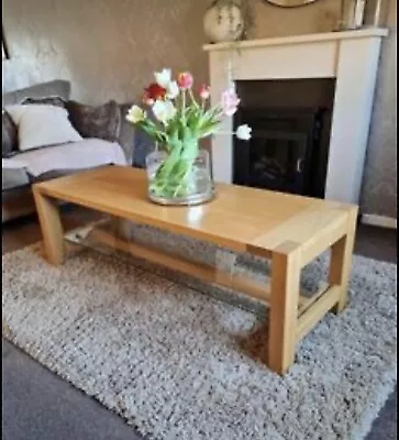 £50 • Buy Solid Oak Coffee Table & 10mmGlass Shelf Below / M&S Furniture / Heavy / Quality