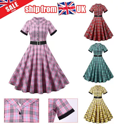 £19.79 • Buy New Vintage 50s60s Ladies A-line Plaids Rockabilly Party Skater Swing Dress UK