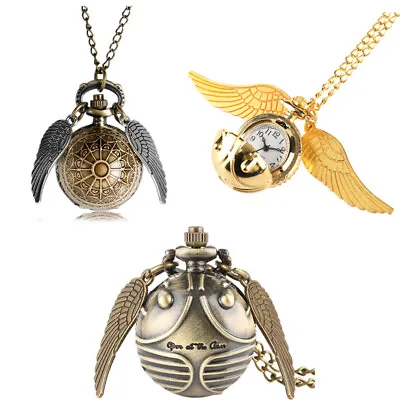 Harry Potter Snitch Pocket Watch Pendant Necklace Chain With Steampunk Wings • $4.88