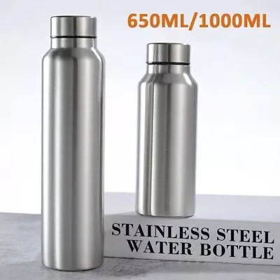 Stainless Steel Water Bottle Metal Vacuum Insulated Outdoor Sports Flask UK • £6.29