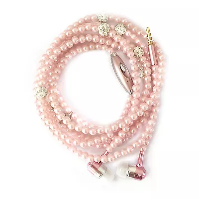 Pearl Necklace Stereo Earphones With Microphone 3.5mm In-ear R5Y4 • $7.54