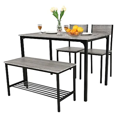Modern Dining Table And Chairs Set 2/4 Seats Metal Frame Kitchen Home Grey/Brown • £119.99