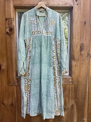 Vintage Multifacets Boho Indian Cotton Print House Dress Adini Size 12 Caftan • $168