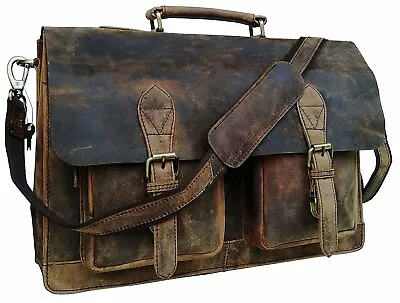 18 Inch Retro Buffalo Hunter Leather Laptop Messenger Bag College Bag • $85.49