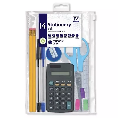 14 Piece Maths Geometry Set Back To School Exam Stationery Compass Protractor • £4.39