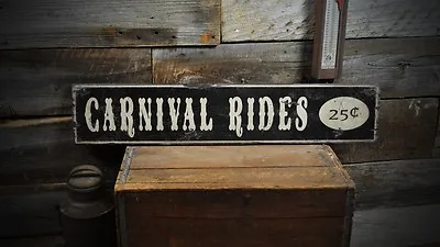 Carnival Rides 25 Cents Wood Sign - Rustic Hand Made Vintage Wooden • $149