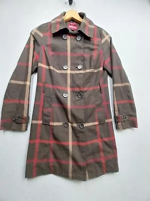 Merona Water Repellent Trench Coat Womens Size Small Plaid Brown Lined Jacket • $15.99