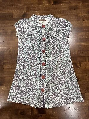 Matilda Jane You & Me Girls Sz 4 Junebug Ruffle Button Dress Mint Leaf Print • $12.99