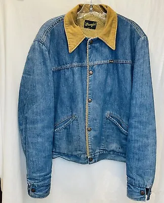 Vintage Wrangler Blue Bell Jacket Sherpa Lined Tag Missing Fits Large Distressed • $50.15