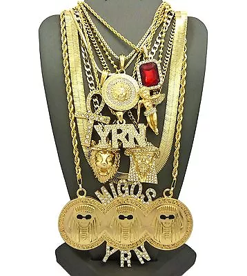 GOLD PLATED ALLOY CUBIC ZIRCONIA YRN MEDUSA JESUS ANKH ANGEL PENDANT 9 Necklace • $119