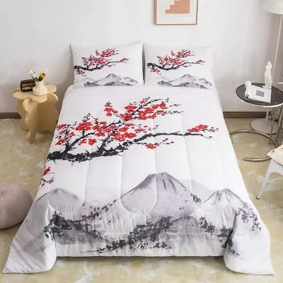 Japanese-Style Comforter Set Red Cherry Blossoms Printed Down ComforterAdult Wo • $58.44