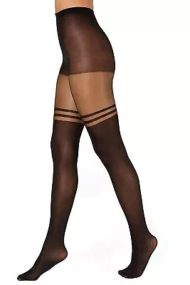 INC International Concepts Womens Striped Mock Thigh-High Tights Black • $11.95