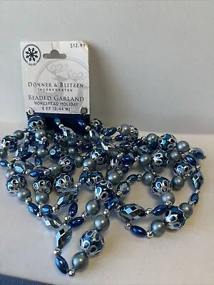 Donner & Blitzen Beaded Garland - Homestead Holiday Silver/blue 8ft NWT Sears • $4