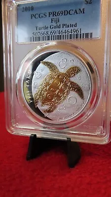 2010 Fiji Taku Turtle ⭐RARE Gold Plated .999 1oz Silver⭐ PCGS PR69 • $545.55