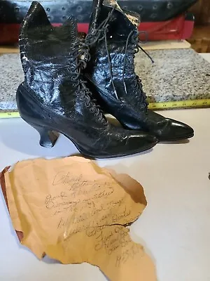 $49 • Buy ** 1923 Women's Black Leather Victorian Lace Up Boots  Note Found Inside Boot