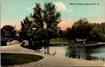 Vintage Old NEW HAMPSHIRE Postcard Concord White's Park Bridge Swans Picnic Side • $3