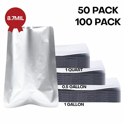 8.7Mil Thicken Mylar Vacuum Sealed Bags Foil Storage Pouch 1Quarts/1 Gal/0.5 Gal • $16.99