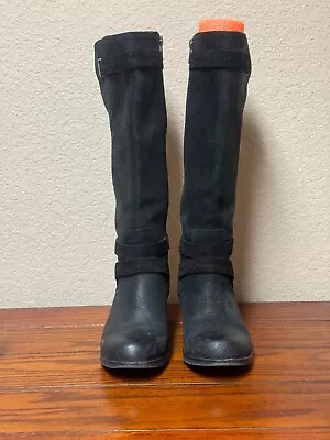 Ugg Black Leather Darcie Riding Boots Size 6.5 Shearling Foot Liner • $75