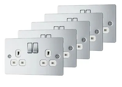 5 LAP 13A 2-Gang Double Plug Switched Ultra Flat Plug Socket Chrome Flush New  • £34.99