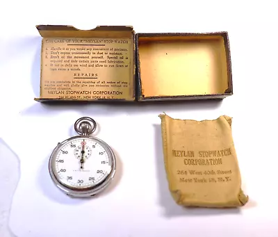 Vintage AR & JE MEYLAN Stopwatch Mechanical Wind Up Working With Pouch & Box • $74.99