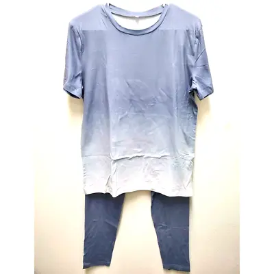 $22.87 • Buy Womens Athleisure Outfit Set Multicolor Ombré Short Sleeve Shirt 2 Piece L