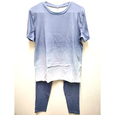 $22.87 • Buy Womens Athleisure Outfit Set Multicolor Ombré Short Sleeve Shirt 2 Piece L