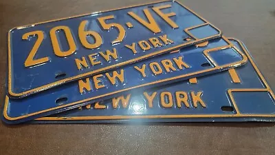 Vintage License Plates New York ( NY ) 1966 67 68 69 70 71 1972 Blue With Orange • $49