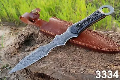 12”CUSTOM HAND FORGED DAMASCUS Steel Hunting Kris Dagger Double Edge Boot Knife • $69