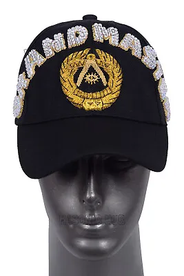 Masonic Grand Master Black Baseball Cap - Fully Hand Made With Rhinestones • $49.99