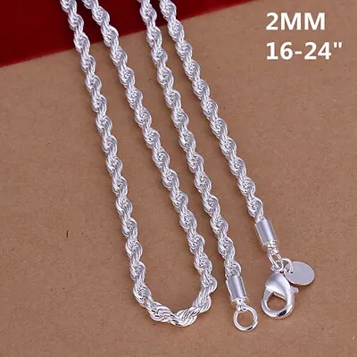 925 Sterling Solid Silver 4MM Twisted Rope Chain Necklace 16  - 24  Mens Womens  • $8.29