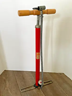 Vintage Bicycle Floor Pump Made In Germany 1960s By SKS Red With Wood Handle • $68.97