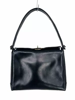 Vintage 70’s 80’s Gucci Black Leather Kelly Handle Twist Lock Bag Exotic Handle • £224.88