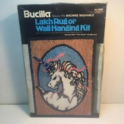 Vintage  Bucilla  Latch Hook Rug Or Wall Hanging Kit   Unicorn Oval    20  X 27  • $21.95