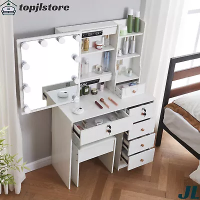 Vanity Set With LED Lighted Mirror Makeup Dressing Dresser Desk Table With Stool • $172.99