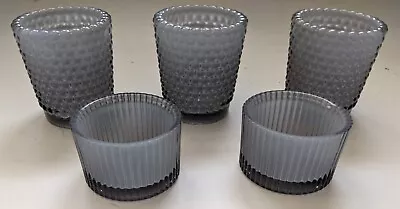 Set 5 Frosted Glass Candle Holders Gray Tea Light Votive Bubble Hobnail Centerpi • $19.95