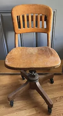 Vintage Oak Chair Bankers Office Desk  Rolling Rocking Adjusting -  Gunlocke? • $275