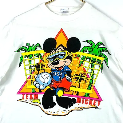 Vintage Team Mickey Usa Volleyball Disney T-Shirt Size XL Cartoon Single Stitch • $33.99