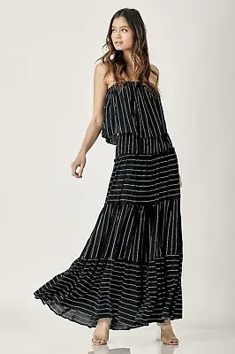 Black Pin Stripe Print Tube Maxi Dress | Women's Boutique Clothing • $63.95