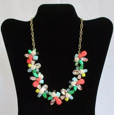 J. Crew Rose Garden Multi-Color Crystal Resin Acrylic 18  Statement Necklace Bib • $59