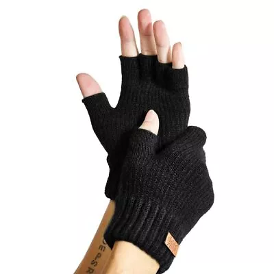 JYUYNY Winter Fingerless Gloves For Women Men Warm Alpaca Wool Stretch Black  • $21.46