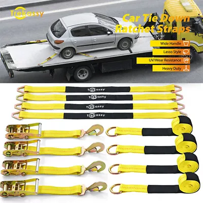 4 Pack 36  Axle Straps Car Trailer Hauler Ratchet 2 X12' Tie Down Straps W/Hooks • $75.86