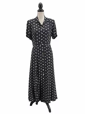 Laura Ashley Womens Maxi Dress Blue Floral 10 Short Sleeves Button Front Vtg • $59.99