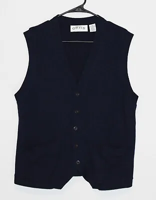 Orvis Sweater Vest Cardigan Wool And Cashmere Navy Blue Knit Men's MED • $34.99