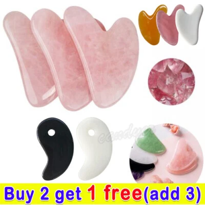 £2.99 • Buy Natural Rose Quartz Facial Jade Gua  Sha Stone Beauty Massage Tool Face Massager