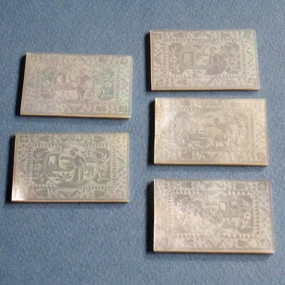 5 Antique Chinese Gaming Chips Engraved Mother-of-Pearl Sacred Prophets • $85